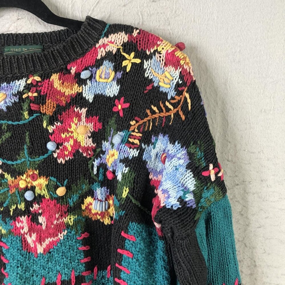 Vintage Cullinane Sweater Womens M Multicolor Floral Patchwork Chunky Knit Artsy - Picture 13 of 16